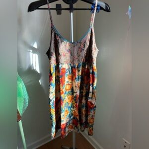 NATURAL LIFE Gigi Mini Floral Spaghetti Strap Dress Grey Orange Roses M Medium